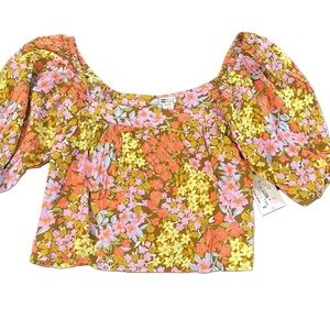 Women’s Billabong Beach Daze Top Floral Puff Sleeve Top NWT Size M